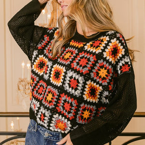 BiBi Granny Square Front Long Sleeve Top