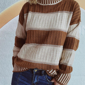 Contrast Round Neck Long Sleeve Sweater