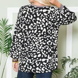 Celeste Full Size Leopard V-Neck Long Sleeve Blouse