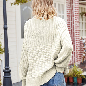 Ribbed Drop Shoulder Lantern Sleeve Sweater