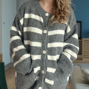 Striped Button Down Long Sleeve Cardigan