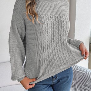 Cable-Knit Round Neck Long Sleeve Sweater