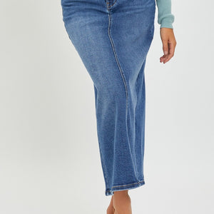 RISEN High Rise Back Slit Denim Skirt