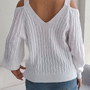 Cable-Knit Cold Shoulder Long Sleeve Sweater