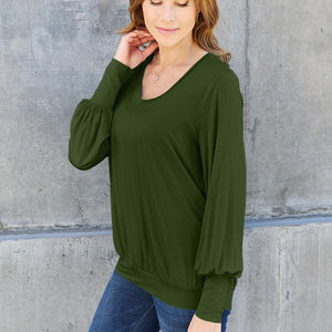 Basic Bae Full Size V-Neck Lantern Sleeve Top