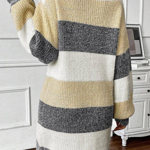 Color Block Boat Neck Long Sleeve Sweater Dress