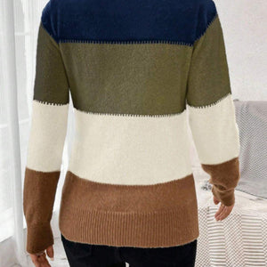 Color Block Mock Neck Long Sleeve Sweater