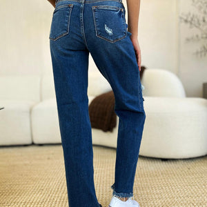 Judy Blue Full Size Mid Rise Distressed Raw Hem Jeans