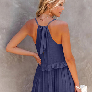 Ruffled Sleeveless Tiered Maxi Dress with Pockets