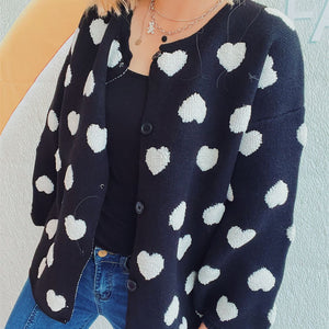 Heart Button Up Long Sleeve Cardigan