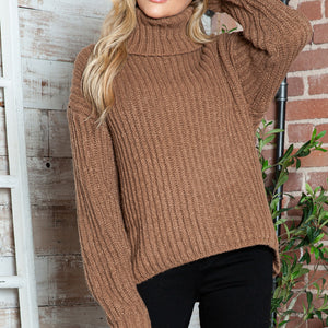 Turtleneck Dropped Shoulder  Pullover Sweater