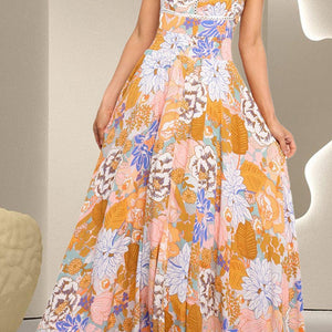 Tied Printed Grecian Sleeveless Maxi Dress