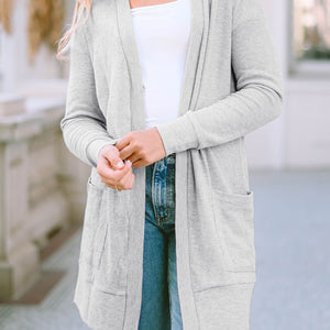 Pocketed Open Front Long Sleeve Cardigan