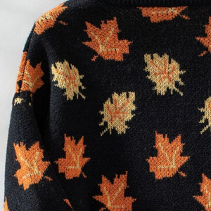 Maple Leaf Round Neck Long Sleeve Sweater