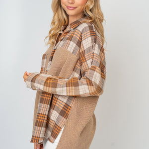 White Birch Full Size Contrast Plaid Button Down Shirt