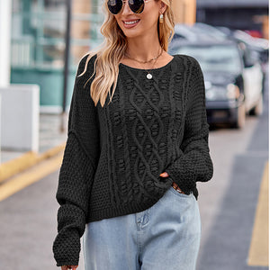 Round Neck Cable-Knit Sweater