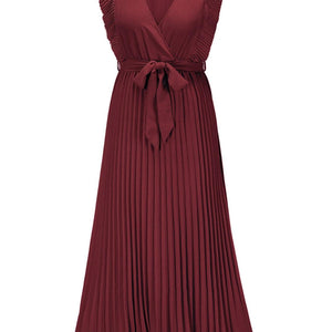 Tied Surplice Cap Sleeve Pleated Dress