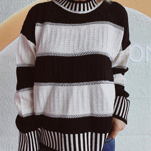 Contrast Round Neck Long Sleeve Sweater