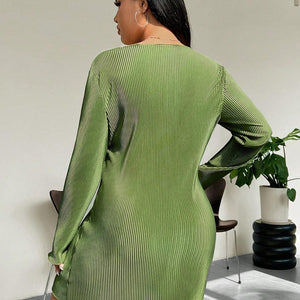 Honey Plus Size Lettuce Hem Round Neck Long Sleeve Dress