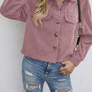 Button Up Dropped Shoulder Long Sleeve Jacket