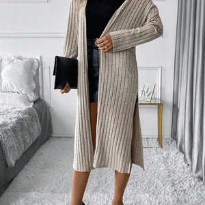 Side Slit Ribbed Open Front Cardigan