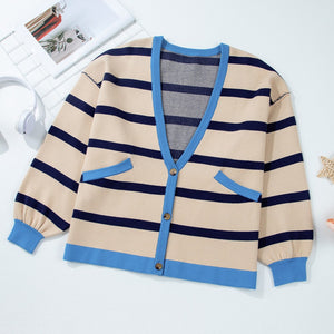 Striped Button Up Long Sleeve Cardigan