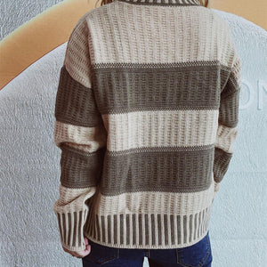 Contrast Round Neck Long Sleeve Sweater