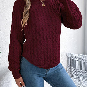 Asymmetric Hem Round Neck Long Sleeve Sweater