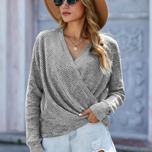 Double Take V Neck Wrap Front Knitted Top