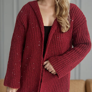 Sequin Detail Long Sleeve Hooded Cardigan