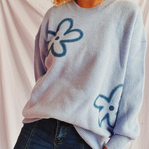 Flower Round Neck Long Sleeve Sweater