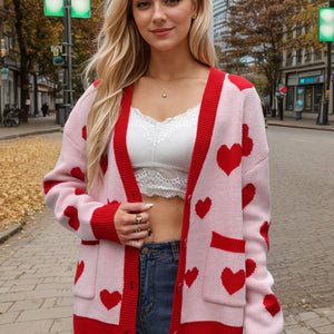 Heart Button Up Dropped Shoulder Long Sleeve Cardigan