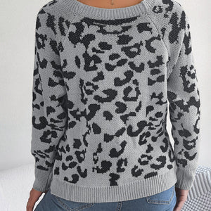 Leopard Buttoned Square Neck Sweater