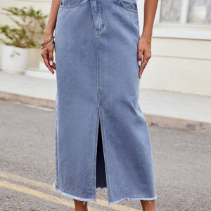 Slit Asymmetrical Waist Denim Skirt