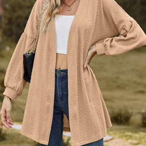 Textured Open Front Dropped Shoulder Cardigan