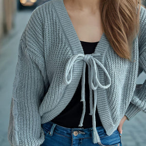 Tied Dropped Shoulder Long Sleeve Cardigan