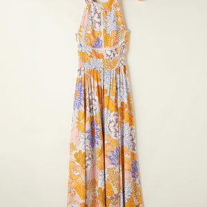 Tied Printed Grecian Sleeveless Maxi Dress