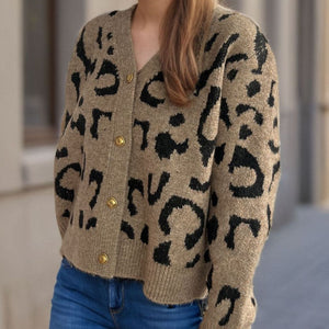 Leopard V-Neck Button Up Cardigan