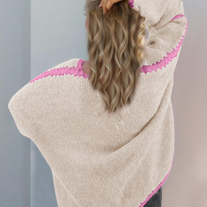 Double Take Contrast Open Front Dropped Shoulder Cardigan