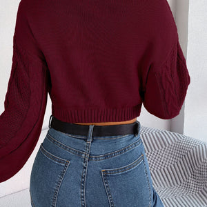 Cable-Knit Round Neck Cropped Sweater