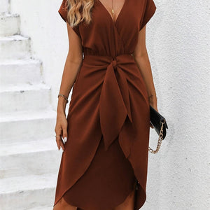 Tied Surplice Short Sleeve Dress