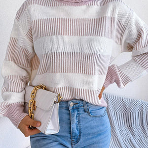 Striped Turtleneck Long Sleeve Sweater