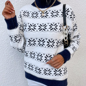 Snowflake Pattern Mock Neck Sweater