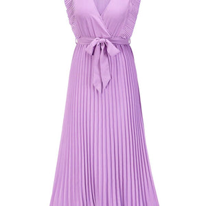 Tied Surplice Cap Sleeve Pleated Dress