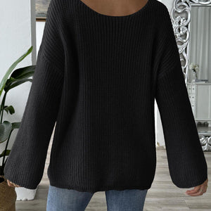 Bow Boat Neck Long Sleeve Sweater