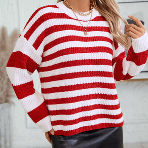 Striped Round Neck Long Sleeve Sweater