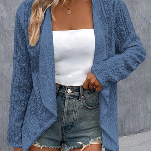 Eyelet Roll-Tab Sleeve Cardigan