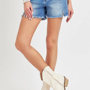 RISEN Front Slit Raw Hem Denim Shorts