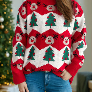 Christmas Element Round Neck Long Sleeve Sweater