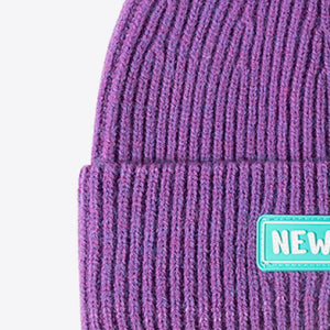 NEWYORK Patch Rib-Knit Cuffed Beanie